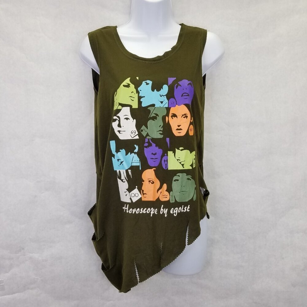 Ufanf Bunny Tank Top Women's S Olive Green Horoscope by Egoist Graphic Indie Art